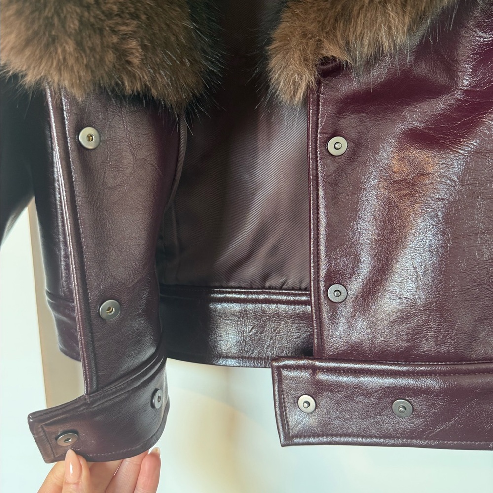 Mango faux-leather with faux fur collar coat - Picture 8 of 10